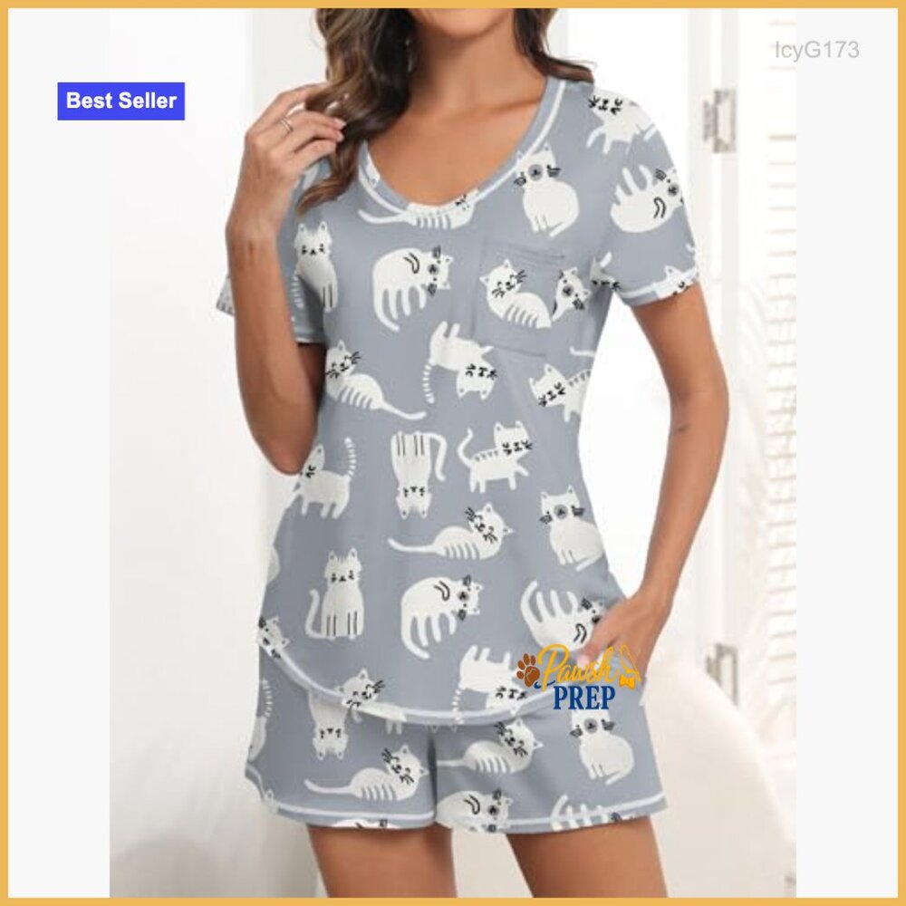 Large Polyester Blend Pajama Set With Pockets, V-… - image 3
